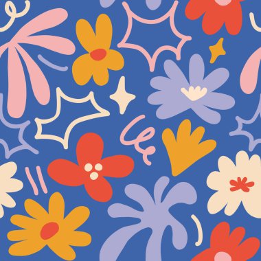Abstract seamless pattern with cute hand drawn meadow flowers. Fashion stylish natural background. Hand drawn design elements for fabric, print, cover, banner, wrapping, wallpaper.