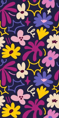 Abstract seamless pattern with cute hand drawn meadow flowers. Fashion stylish natural background. Hand drawn design elements for fabric, print, cover, banner, wrapping, wallpaper.