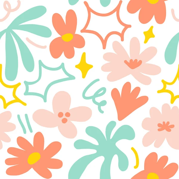 Abstract Seamless Pattern Cute Hand Drawn Meadow Flowers Fashion Stylish — Vector de stock