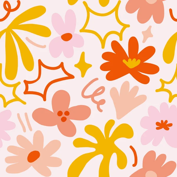 Abstract seamless pattern with cute hand drawn meadow flowers. Fashion stylish natural background. Hand drawn design elements for fabric, print, cover, banner, wrapping, wallpaper.