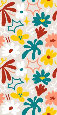 Abstract seamless pattern with cute hand drawn meadow flowers. Fashion stylish natural background. Hand drawn design elements for fabric, print, cover, banner, wrapping, wallpaper.