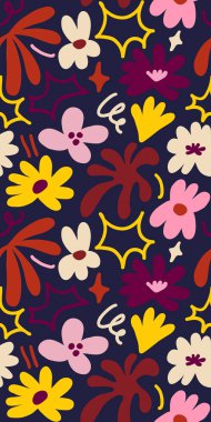 Abstract seamless pattern with cute hand drawn meadow flowers. Fashion stylish natural background. Hand drawn design elements for fabric, print, cover, banner, wrapping, wallpaper.