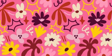 Abstract seamless pattern with cute hand drawn meadow flowers. Fashion stylish natural background. Hand drawn design elements for fabric, print, cover, banner, wrapping, wallpaper.