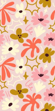 Abstract seamless pattern with cute hand drawn meadow flowers. Fashion stylish natural background. Hand drawn design elements for fabric, print, cover, banner, wrapping, wallpaper.