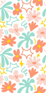 Abstract seamless pattern with cute hand drawn meadow flowers. Fashion stylish natural background. Hand drawn design elements for fabric, print, cover, banner, wrapping, wallpaper.
