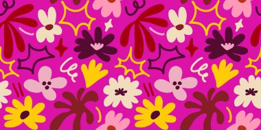 Abstract seamless pattern with cute hand drawn meadow flowers. Fashion stylish natural background. Hand drawn design elements for fabric, print, cover, banner, wrapping, wallpaper.