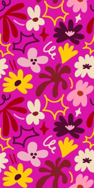 Abstract seamless pattern with cute hand drawn meadow flowers. Fashion stylish natural background. Hand drawn design elements for fabric, print, cover, banner, wrapping, wallpaper.