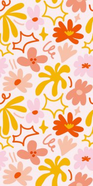 Abstract seamless pattern with cute hand drawn meadow flowers. Fashion stylish natural background. Hand drawn design elements for fabric, print, cover, banner, wrapping, wallpaper.