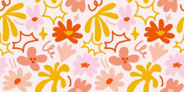 Abstract seamless pattern with cute hand drawn meadow flowers. Fashion stylish natural background. Hand drawn design elements for fabric, print, cover, banner, wrapping, wallpaper.