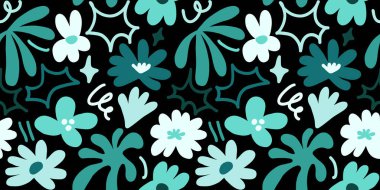 Abstract seamless pattern with cute hand drawn meadow flowers. Fashion stylish natural background. Hand drawn design elements for fabric, print, cover, banner, wrapping, wallpaper.