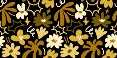 Abstract seamless pattern with cute hand drawn meadow flowers. Fashion stylish natural background. Hand drawn design elements for fabric, print, cover, banner, wrapping, wallpaper.