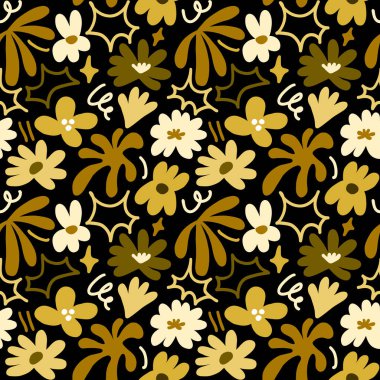 Abstract seamless pattern with cute hand drawn meadow flowers. Fashion stylish natural background. Hand drawn design elements for fabric, print, cover, banner, wrapping, wallpaper.