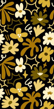 Abstract seamless pattern with cute hand drawn meadow flowers. Fashion stylish natural background. Hand drawn design elements for fabric, print, cover, banner, wrapping, wallpaper.