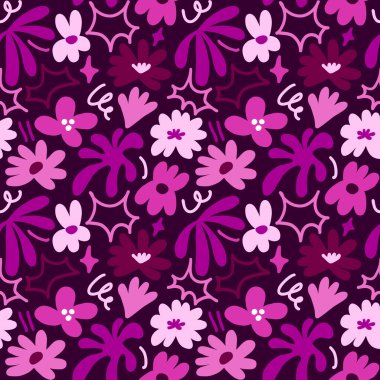 Abstract seamless pattern with cute hand drawn meadow flowers. Fashion stylish natural background. Hand drawn design elements for fabric, print, cover, banner, wrapping, wallpaper.