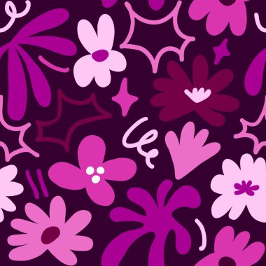 Abstract seamless pattern with cute hand drawn meadow flowers. Fashion stylish natural background. Hand drawn design elements for fabric, print, cover, banner, wrapping, wallpaper.
