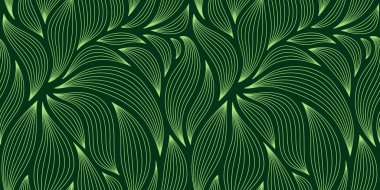 Şatafatlı, çizgili yapraklı çiçeksiz desen. Minimalist doğrusal tarzda zarif astrakt arkaplan. Moda çizgisi tasarım elemanı. Vektör illüstrasyonu.