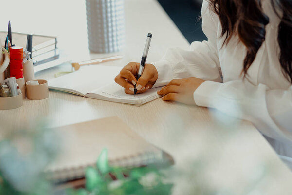 Young Girl Writing Notebook Pen Stock Image
