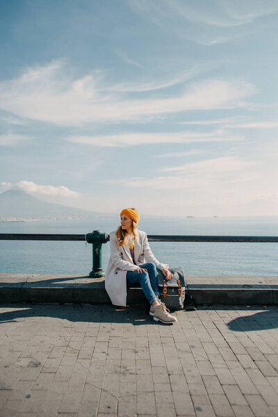 Young Woman Sitting Pier Stock Image