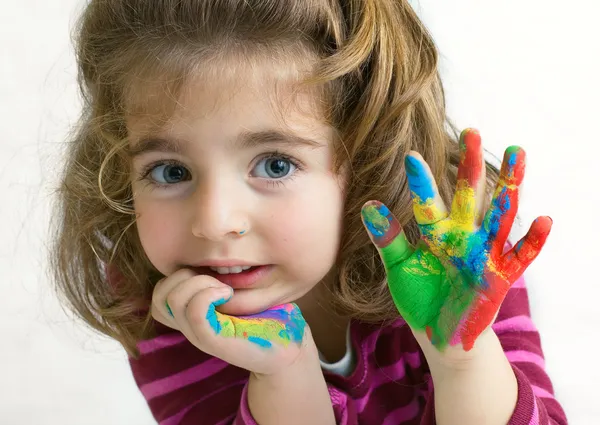 Preschool girl waving hello goodbye — Stock Photo, Image