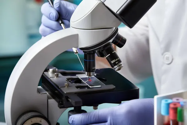 Microbiologist Working Micro Samples Microbiology Lab Microscopist Scientist Examining Biological — Stock Photo, Image