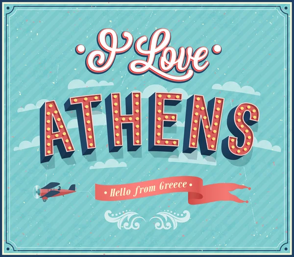 Vintage cartão de saudação de Atenas - Grécia . Ilustrações De Stock Royalty-Free