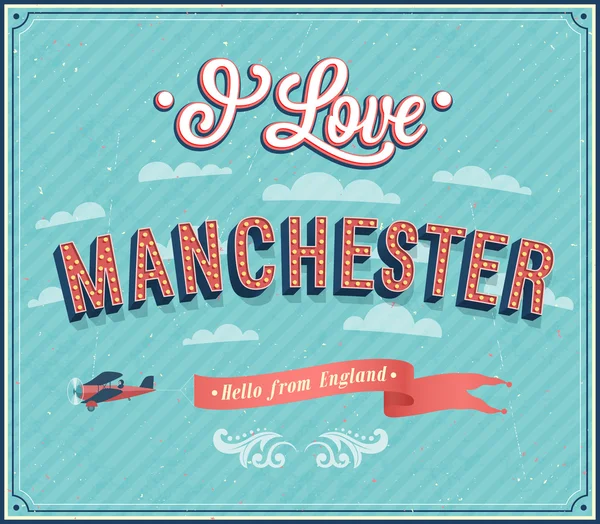 Tarjeta de felicitación Vintage de Manchester - Inglaterra. Ilustración vectorial . — Archivo Imágenes Vectoriales