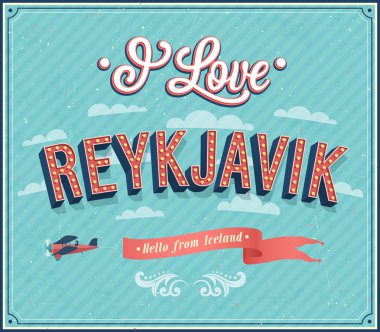 reykjavik - İzlanda Vintage tebrik kartı.