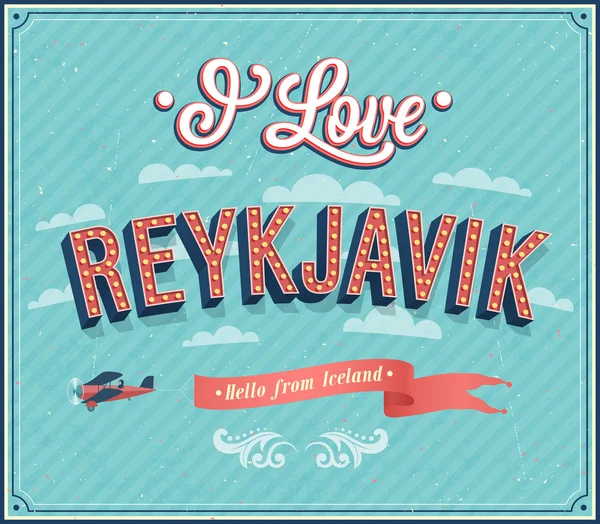 Biglietto di auguri vintage da Reykjavik - Islanda . — Vettoriale Stock