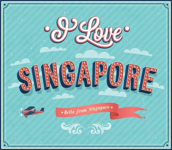 老式贺卡从新加坡-新加坡. — 图库矢量图片