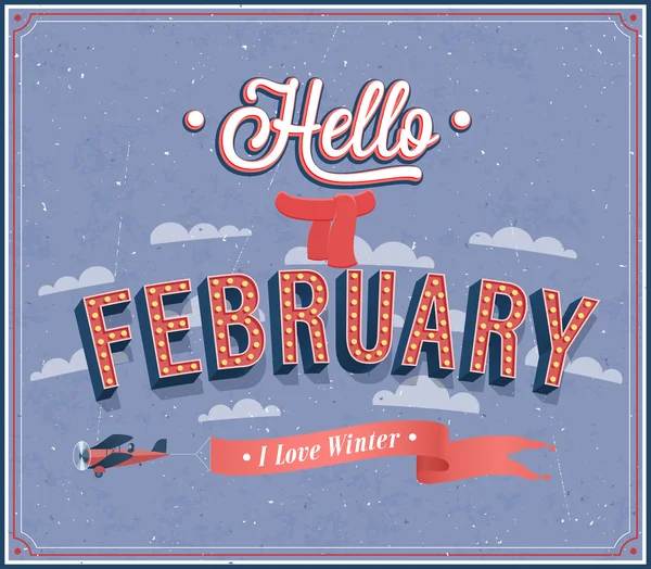 Hallo februari typografisch ontwerp. — Stockvector