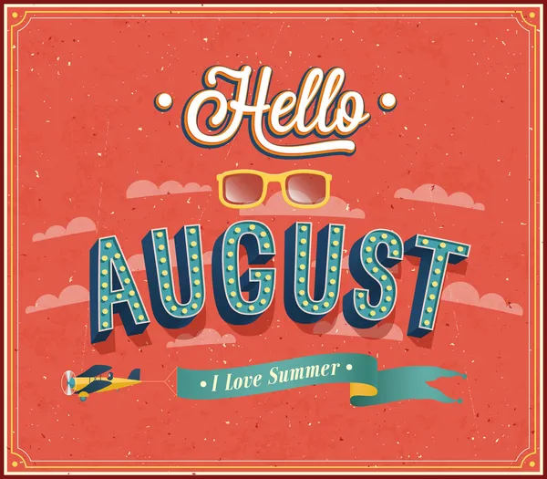 Hola agosto diseño tipográfico . — Vector de stock