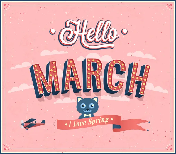 Hola marzo diseño tipográfico . — Vector de stock