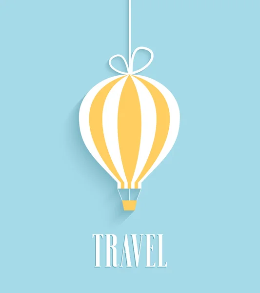 Travel card with hanging air balloon. — Stock Vector