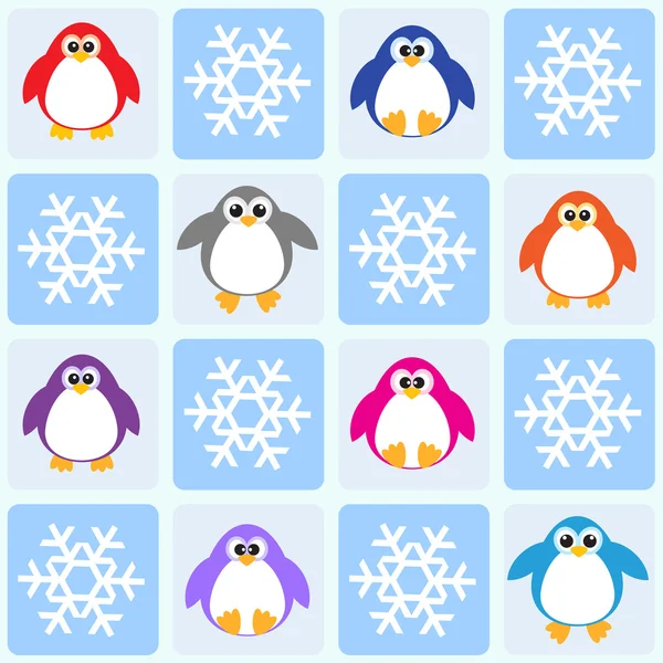 Pinguins e flocos de neve — Vetor de Stock