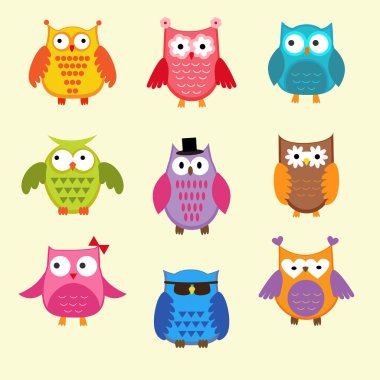 sevimli baykuşlar vektör kümesi