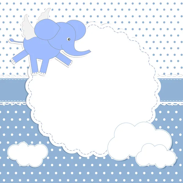 Cute baby boy card with elephant-angel — Stock Vector