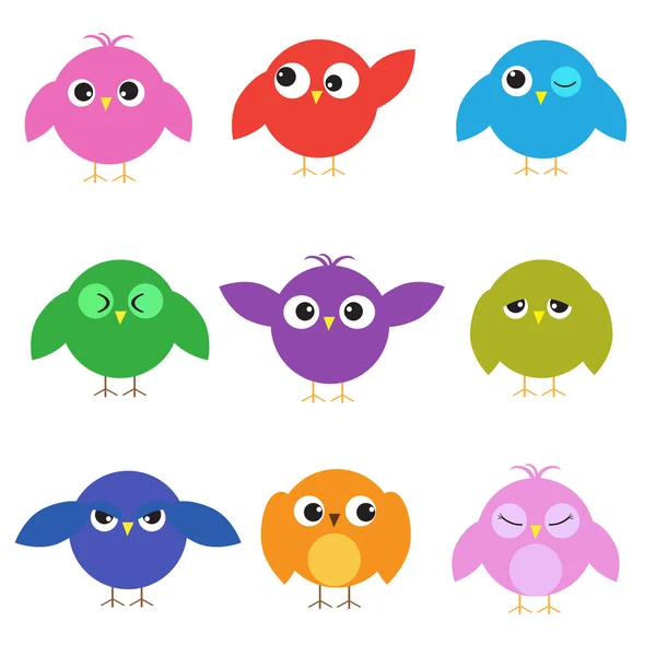 Conjunto de pájaros lindos con diferentes emociones — Vector de stock