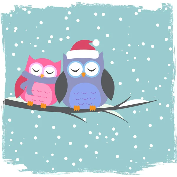 Winter card with cute owls — Stock Vector