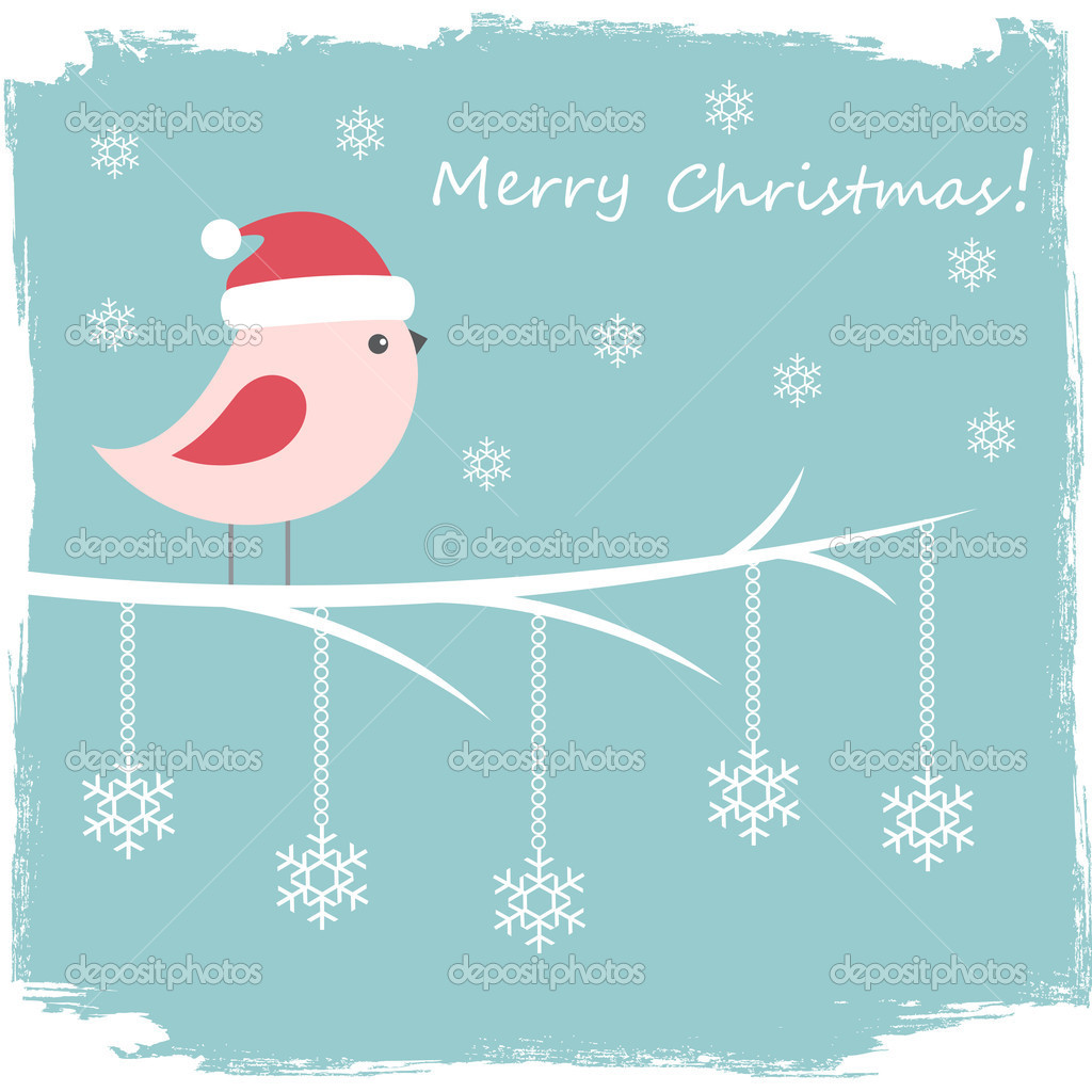 Winter card with cute bird and snowflakes