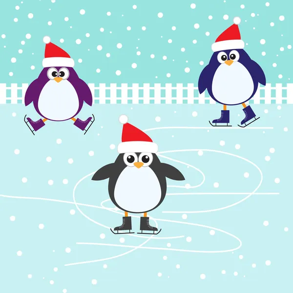Buz pateni sevimli penguenler — Stok Vektör