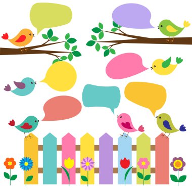Colorful birds with bubbles for speech clipart