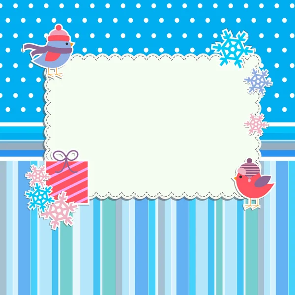 Winter frame with cute birds and snowflakes — Stock Vector