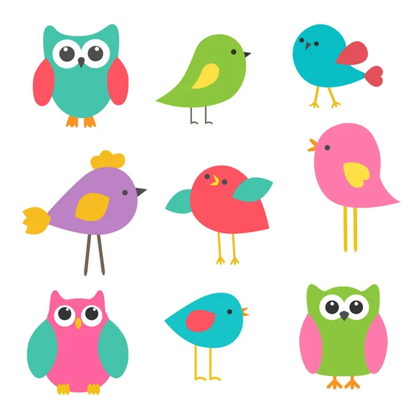 Vector cute vogels en uilen instellen — Stockvector