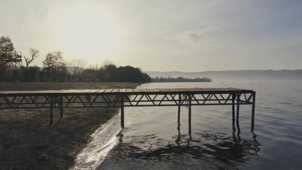 Low aerial drone shot on a lake shore — Αρχείο Βίντεο