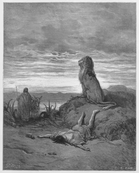 Az engedetlen próféta megölte egy oroszlán Jogdíjmentes Stock Képek