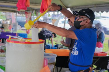 Segamat, Malaysia- April 2nd, 2022 :A variety of beverages sell at bazaar ramadhan during fasting month for muslim
