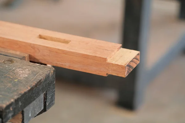 Carpenter Working Wood Craft Workshop Produce Construction Material Wooden Furniture — Stock Photo, Image