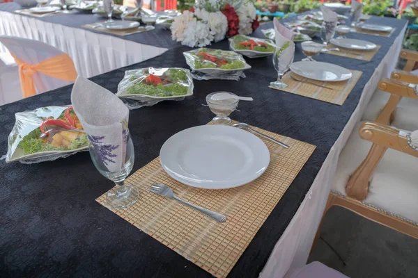 Ajuste Mesa Una Recepción Boda Enfoque Selectivo —  Fotos de Stock