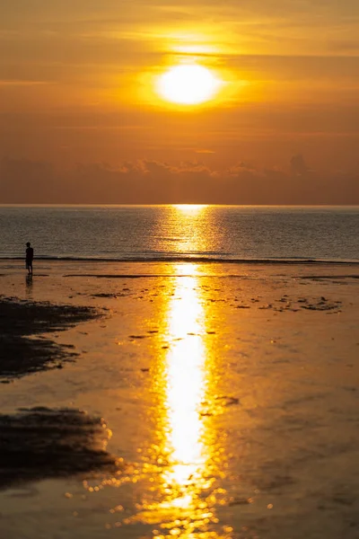 Gündoğumuna karşı yürüyen adamın silueti.