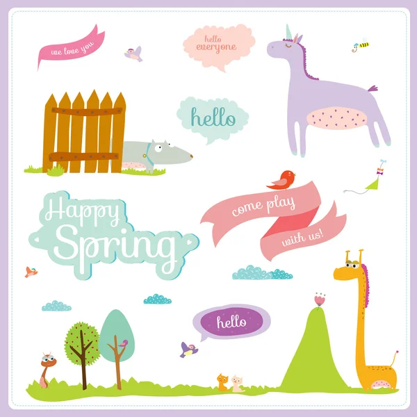 Spring background with animals — Stock Vector
